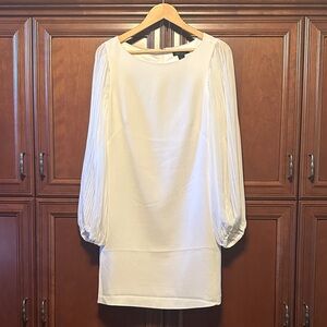 White House Black Market White Crepe Sheath Dress Long Sleeve Scoop Neck